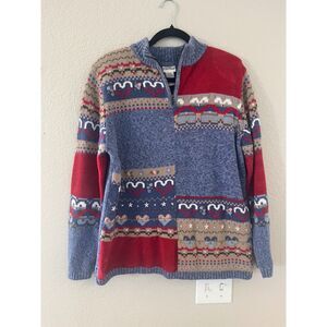 Vintage Koret City Blues Heart Sweater Large EUC